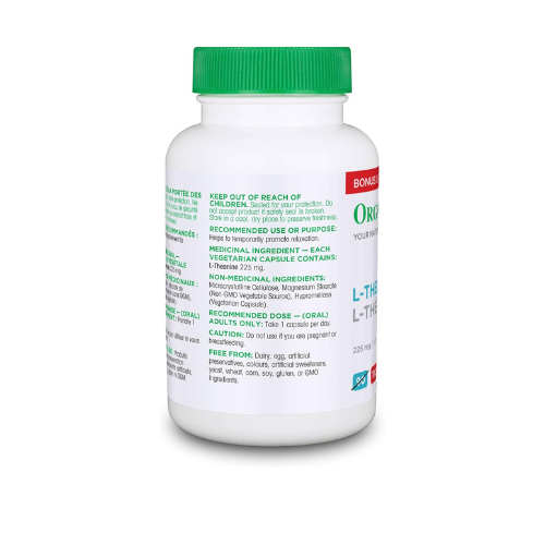Organika Canadian-Made L-Theanine Bonus Size 225mg-Relaxation Promotion Without Drowsiness, Stress Support, Pure Natural Source, Fast Acting- 110caps - canavitam