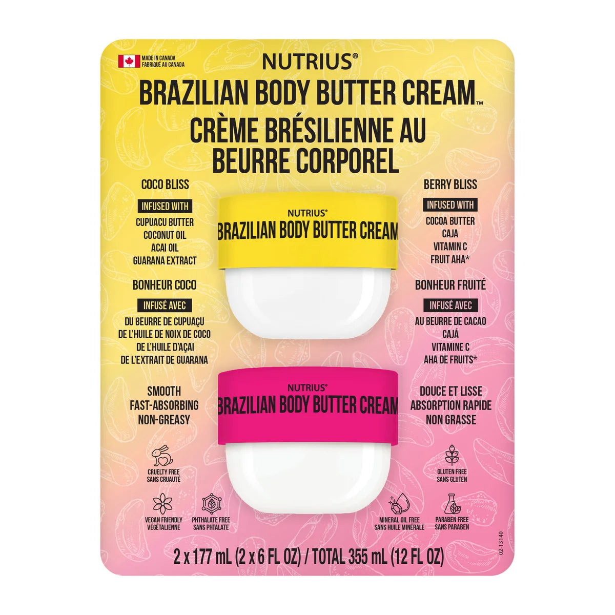 Nutrius Brazilian Body Butter Cream, 2 x 177 mL - canavitam