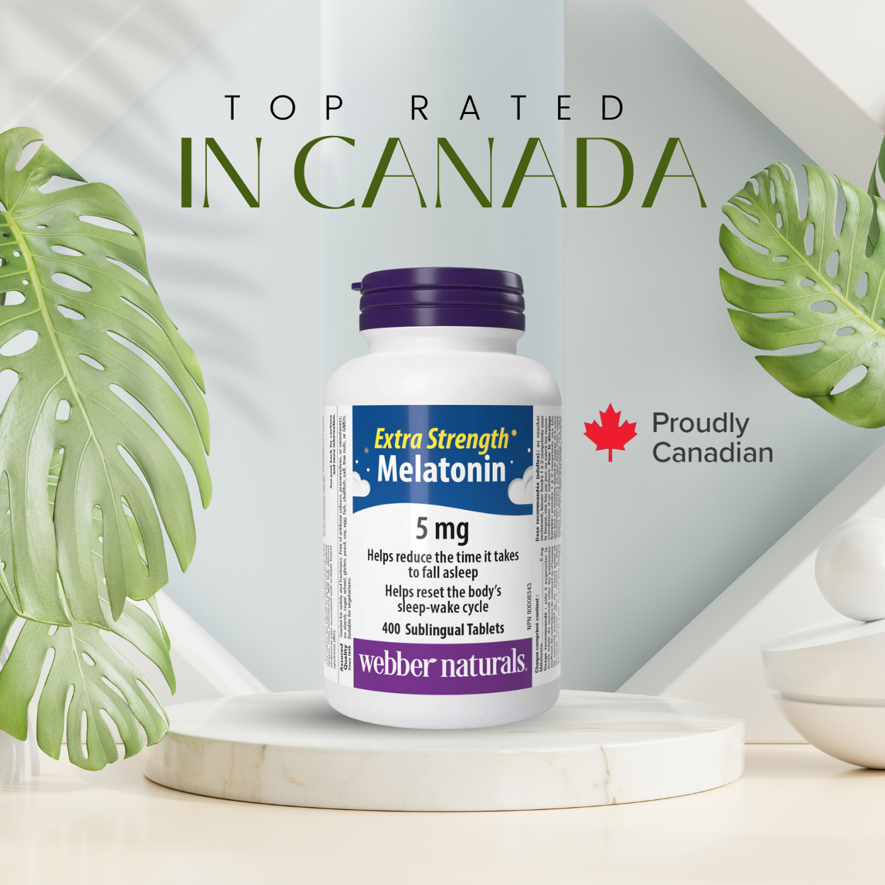 webber naturals Melatonin 5 mg Extra Strength Easy Dissolve, 400 Sublingual Tablets - canavitam