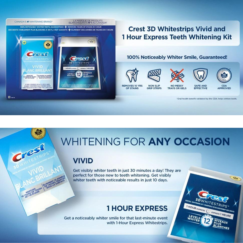 Crest 3D White Whitestrips Teeth Whitening Kit 20 Strips - canavitam