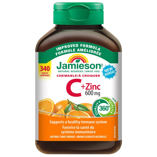 Jamieson Chewable Vitamin C + Zinc, 500 mg, 340 Tablets - canavitam