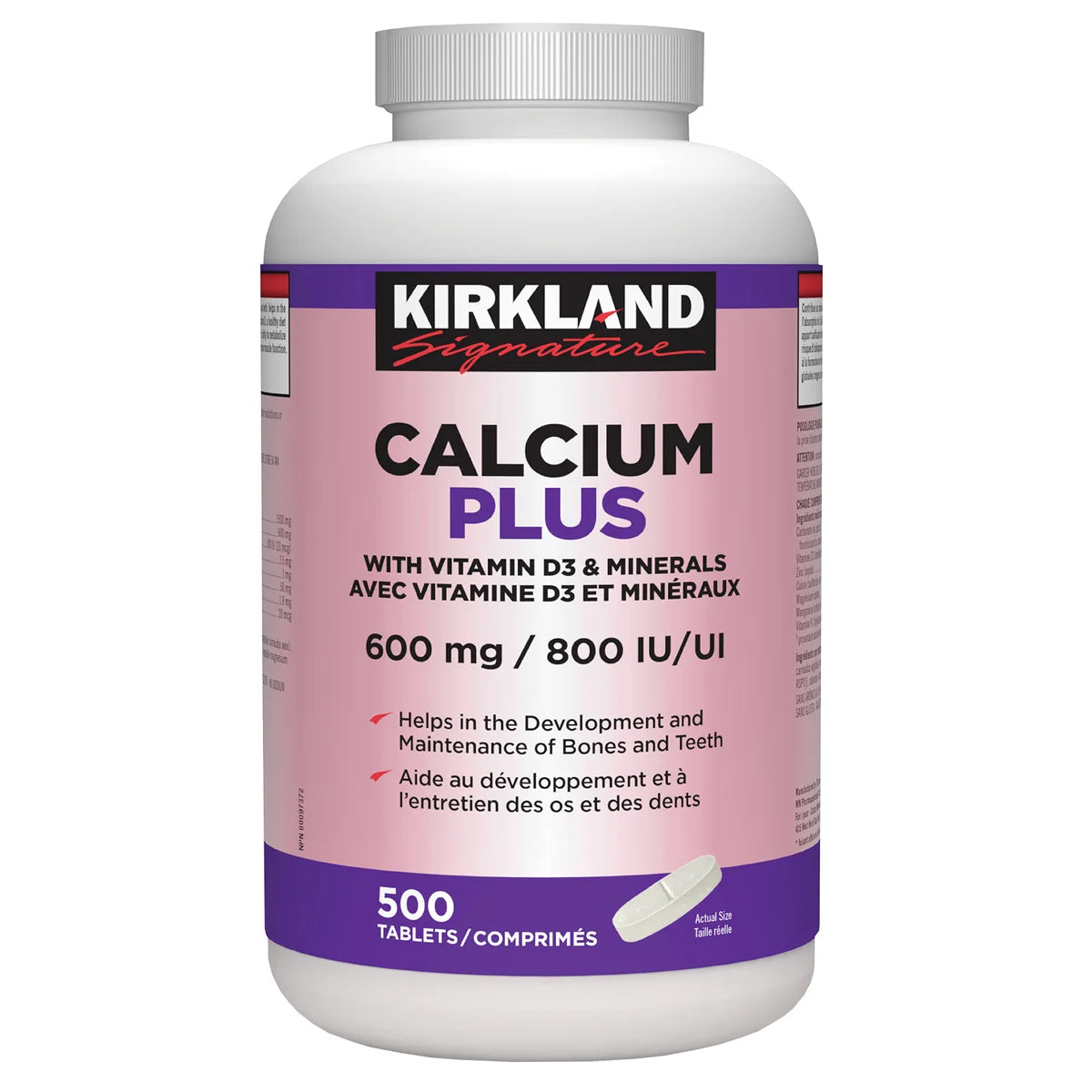 Kirkland Signature Calcium Plus With Vitamin D3 & Minerals 600 mg | 800 IU - 500 Tablets - canavitam
