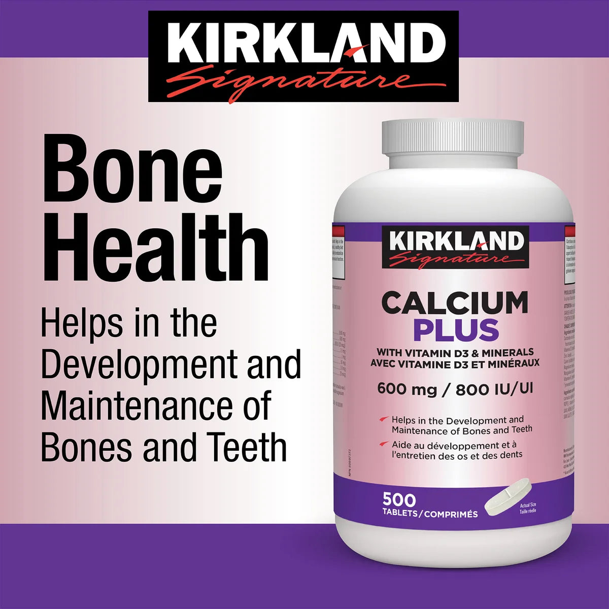 Kirkland Signature Calcium Plus With Vitamin D3 & Minerals 600 mg | 800 IU - 500 Tablets - canavitam