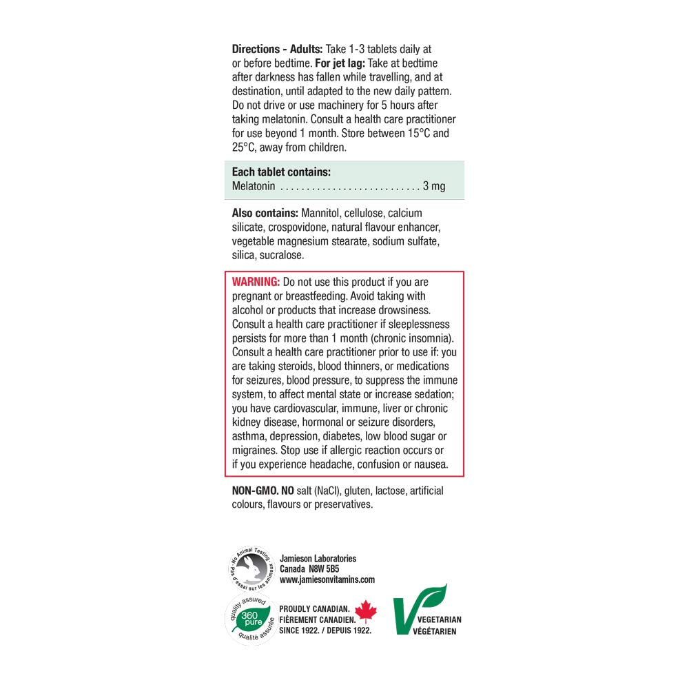 Melatonin 3 mg - Unflavoured Fast Dissolving Tablets , 100 Count (Pack of 1) - canavitam