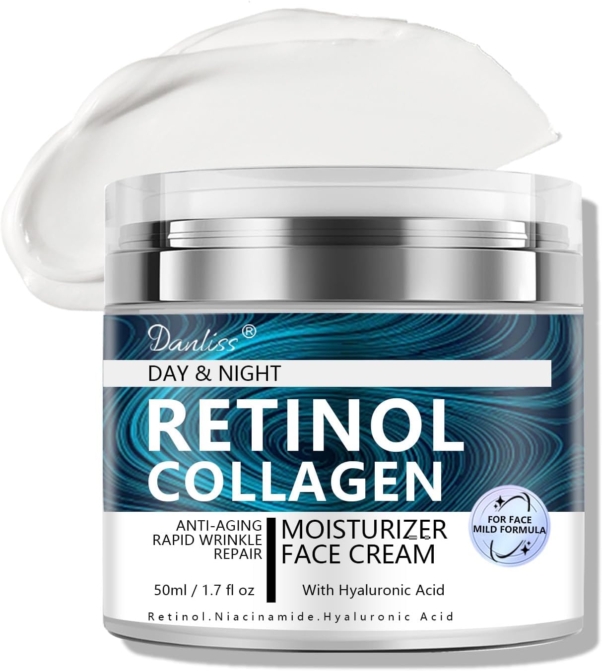 Collagen 0.2% Retinol Cream for Face with Hyaluronic Acid Day & Night Moisturizer Cream Skin Tightening Cream for Face & Neck Cream Lifting & Recovery Rapid Wrinkles Repair 1.7 Oz