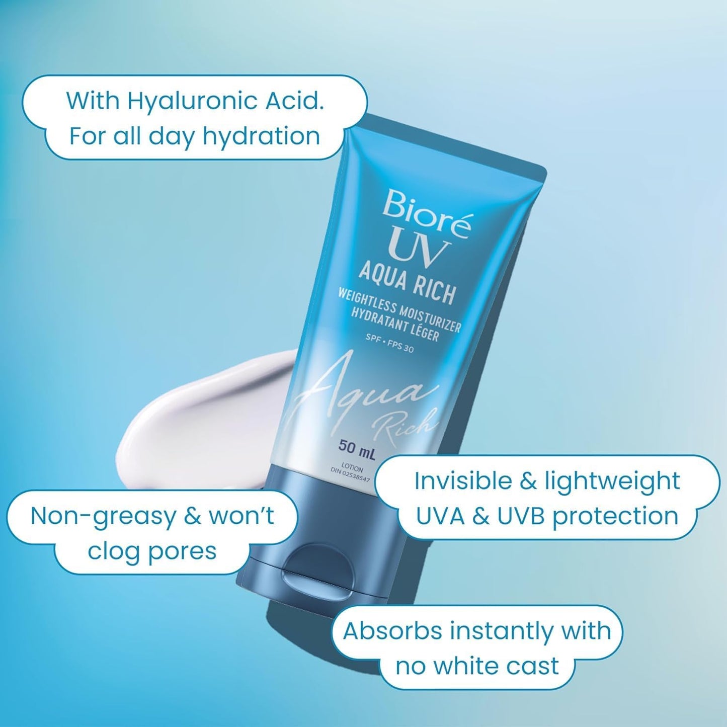 Biore UV Aqua Rich Weightless Moisturizer SPF 50, 50 mL - canavitam