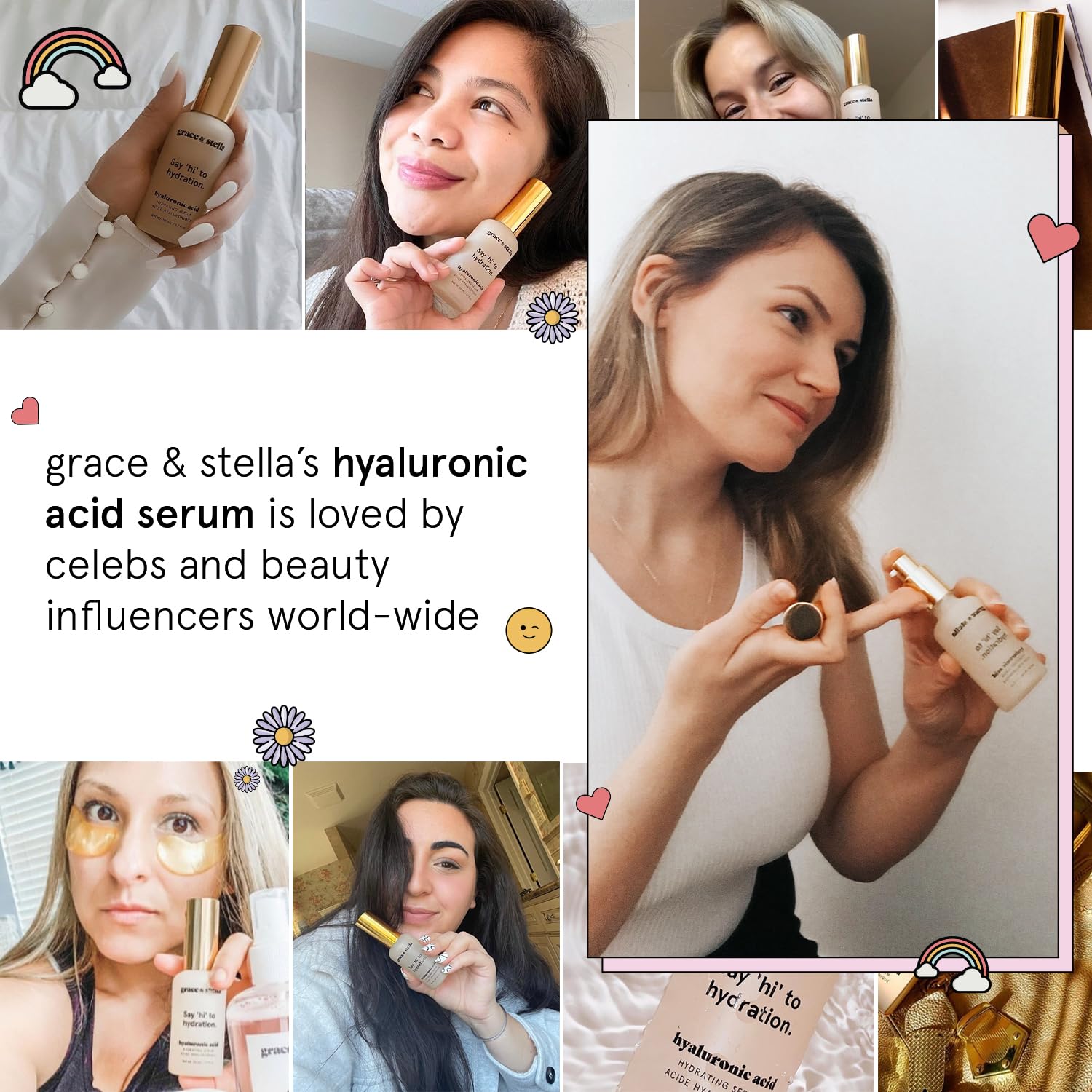grace & stella  Hyaluronic Acid Serum (50ml) - Vegan -  Acido Hialuronico to Hydrate and Remove Fine Lines + Wrinkles, Boost Collagen - - canavitam