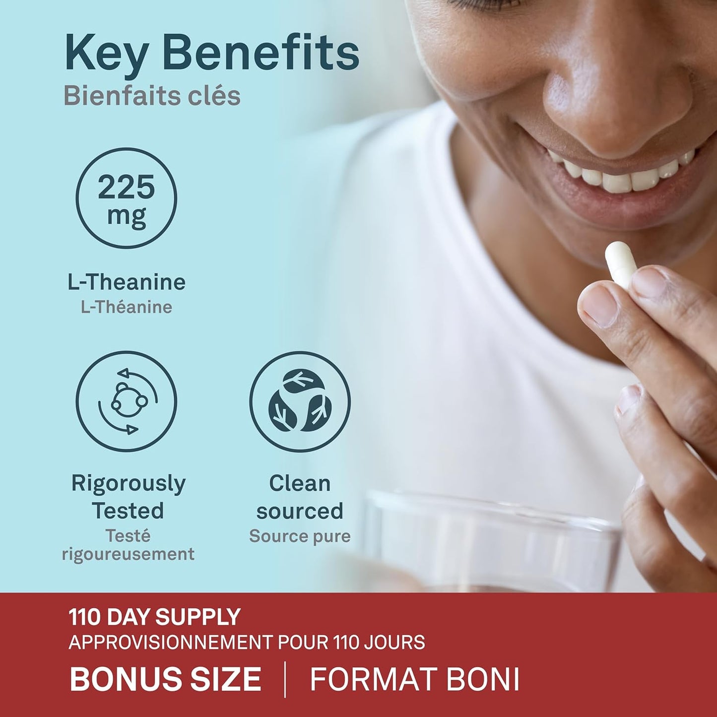 Organika Canadian-Made L-Theanine Bonus Size 225mg-Relaxation Promotion Without Drowsiness, Stress Support, Pure Natural Source, Fast Acting- 110caps - canavitam