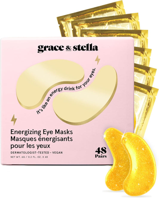 grace & stella Under Eye Mask -Under Eye Patches to Reduce Dark Circles, Puffy Eyes, Wrinkles,  Vegan (48 Pairs, Gold) - canavitam