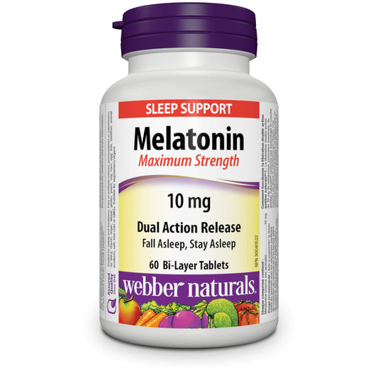 Webber Naturals Melatonin 10 mg Maximum Strength, 120 Dual Action Release Tablets, For Sleep Support, Vegan - canavitam