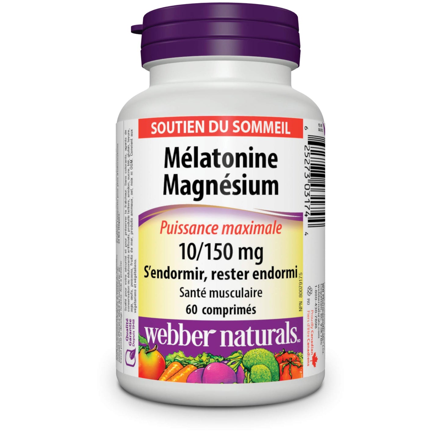 Webber Naturals Melatonin 10 mg with 150 mg of Magnesium, 60 Tablets - canavitam