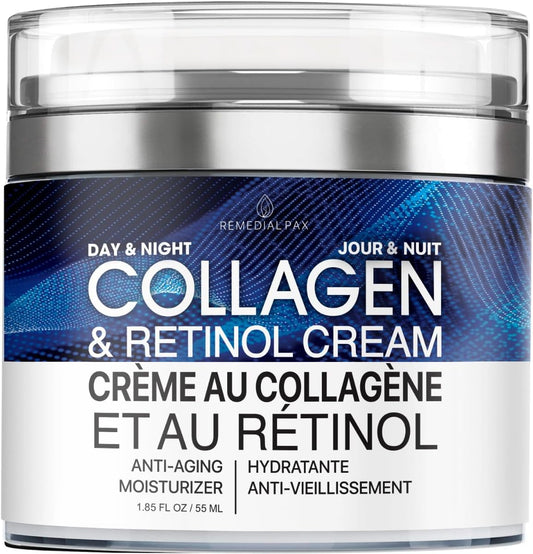 REMEDIAL PAX Collagen Cream for Face with Retinol and Hyaluronic Acid, Day Night Anti Agingr, Hydrating Lotion, Moisturizing to Reduce Wrinkles Women Men - canavitam