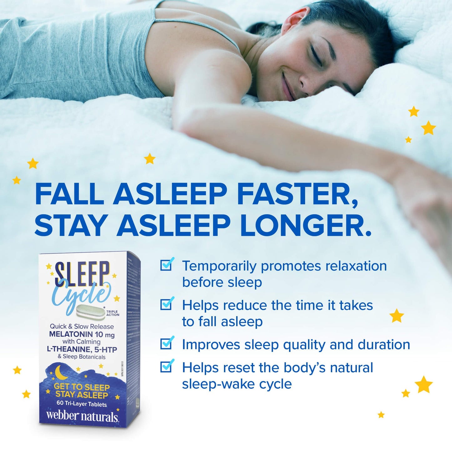Webber Naturals Sleep Cycle Support Tablets – Natural Nighttime Relaxation Formula with Botanicals – Promotes Restful Sleep & Calm Mind – 60 Vegan Tri-Layer Tablets - canavitam