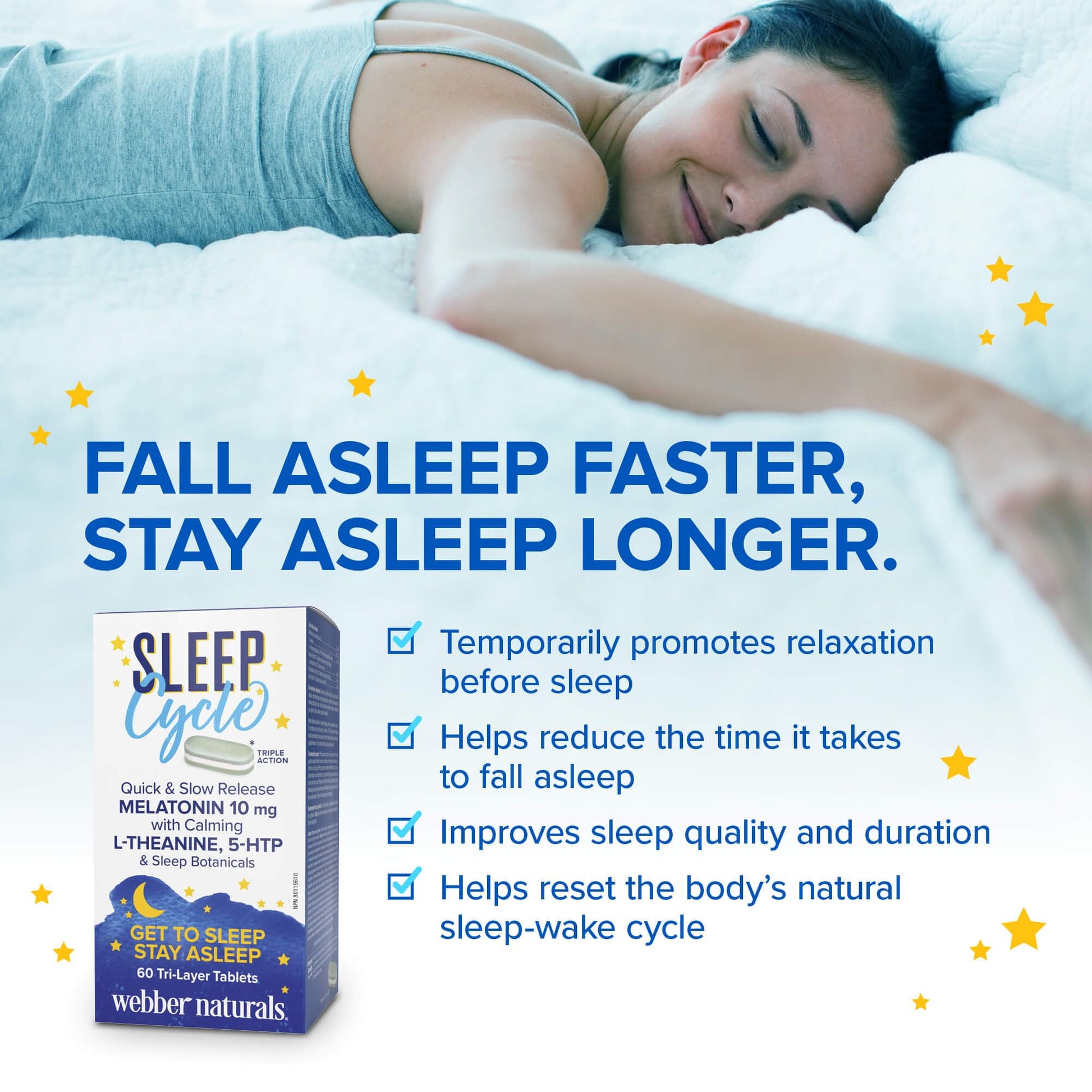 Webber Naturals Sleep Cycle Support Tablets – Natural Nighttime Relaxation Formula with Botanicals – Promotes Restful Sleep & Calm Mind – 60 Vegan Tri-Layer Tablets - canavitam