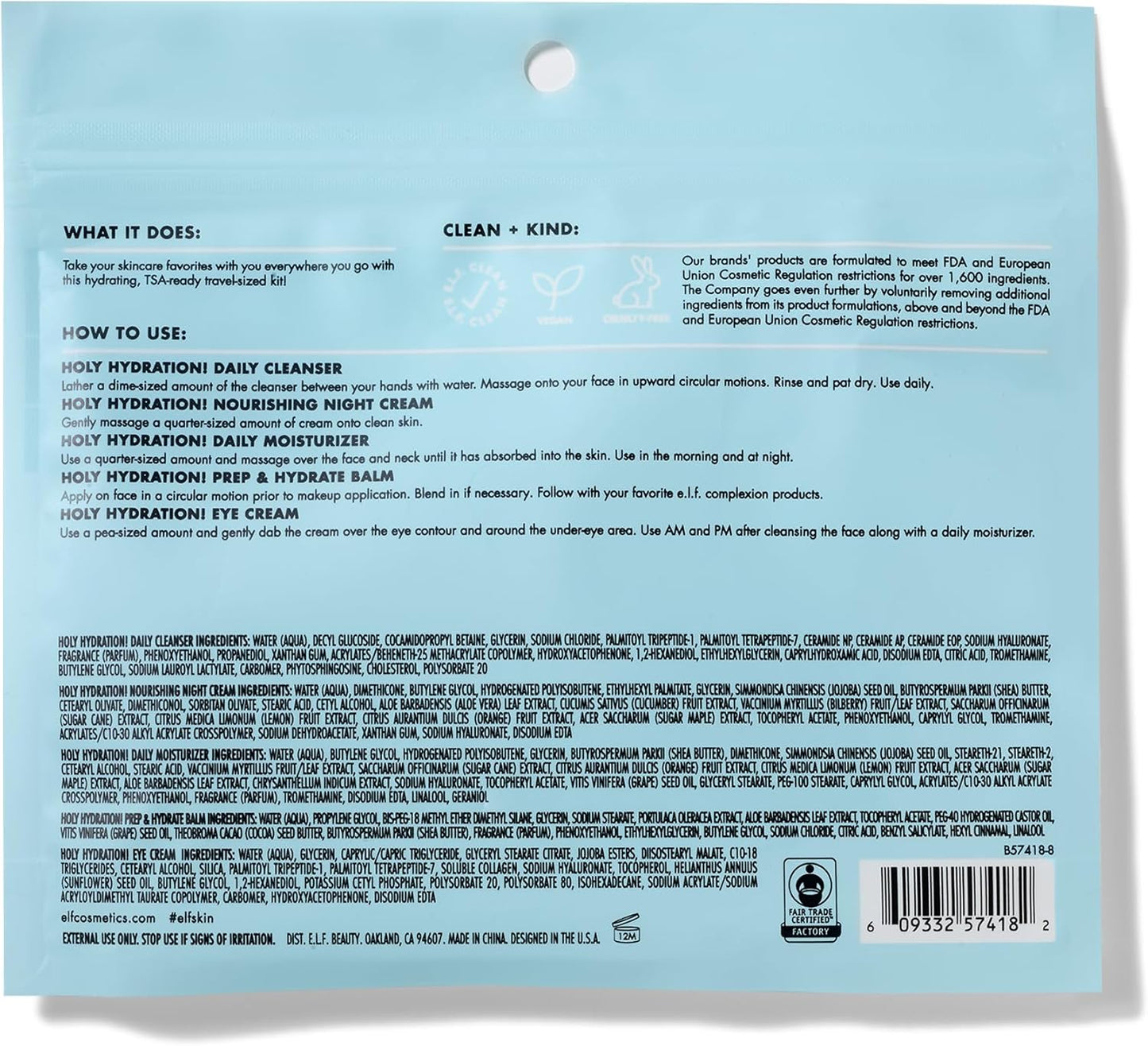 e.l.f. Jet Set Hydration Kit, Travel Friendly Hydrating Skincare Set, Face Cleanser, Balm, Moisturizer, Eye Cream & Night Cream, Vegan & Cruelty-Free - canavitam