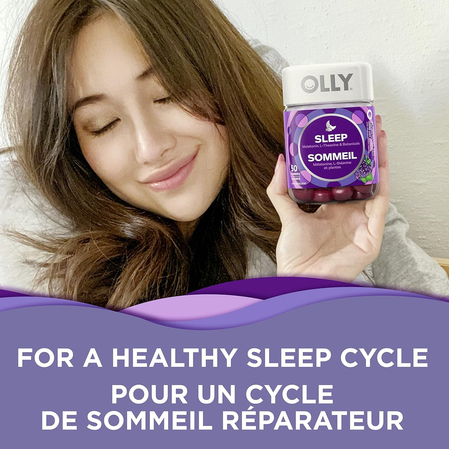 OLLY Sleep Gummy Supplement helps promote a healthy sleep cycle Blackberry Zen with melatonin, L-Theanine & botanicals 25 day supply 50 gummies - canavitam