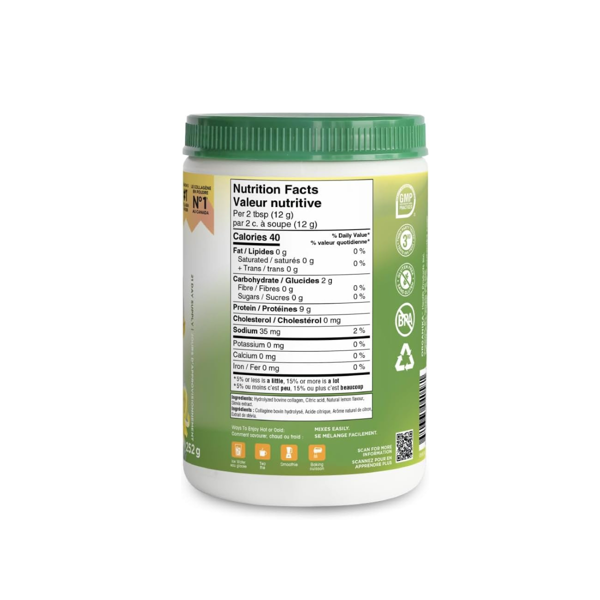 Organika Enhanced Collagen Protein Powder- Lemon -For Healthy Hair, Skin, Nails, Joints- 252 g - canavitam