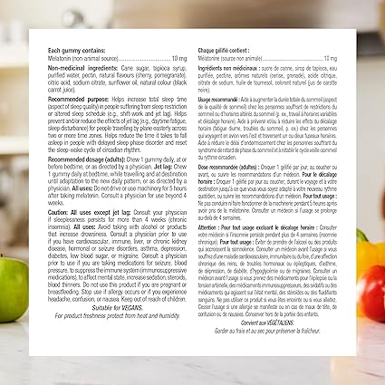 Webber Naturals Melatonin 10 mg , 60 Gummies, Cherry Pomegranate Flavour , For Sleep Support, Vegan - canavitam