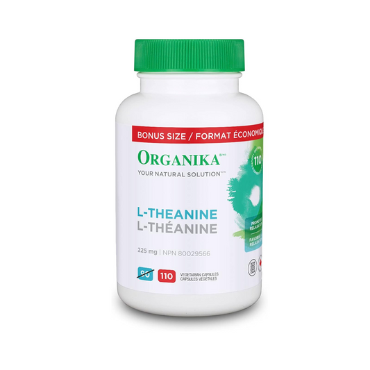 Organika Canadian-Made L-Theanine Bonus Size 225mg-Relaxation Promotion Without Drowsiness, Stress Support, Pure Natural Source, Fast Acting- 110caps - canavitam