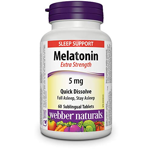 Webber Naturals Melatonin 5 mg Extra Strength, 60 Quick Dissolve Tablets, For Sleep Support, Vegetarian - canavitam