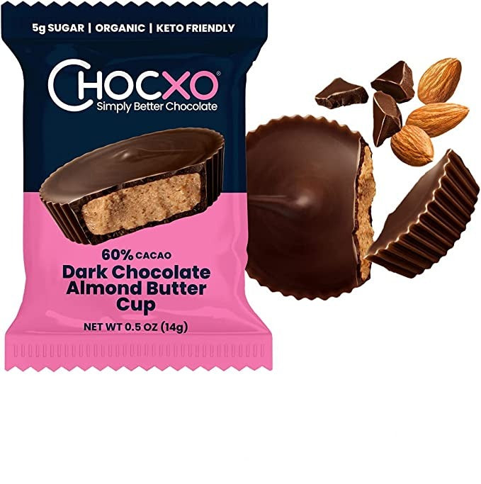 ChocXO Dark Chocolate Almond Butter Cups, 420 g-  30 pieces - canavitam