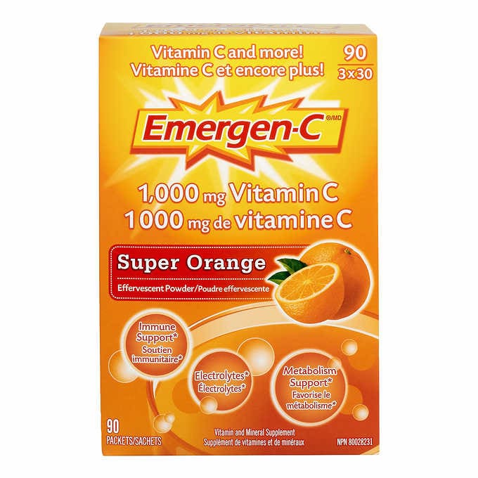 Emergen-C Super Orange, 1000mg Vitamin C - 90 packets - canavitam