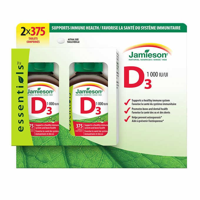 Jamieson Vitamin D3 1000 IU, 375 Tablets, 2-pack - canavitam