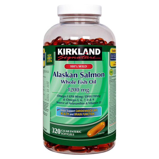 Kirkland Signature 100% Wild Alaskan Salmon Whole Fish Oil, 320 Softgels - canavitam