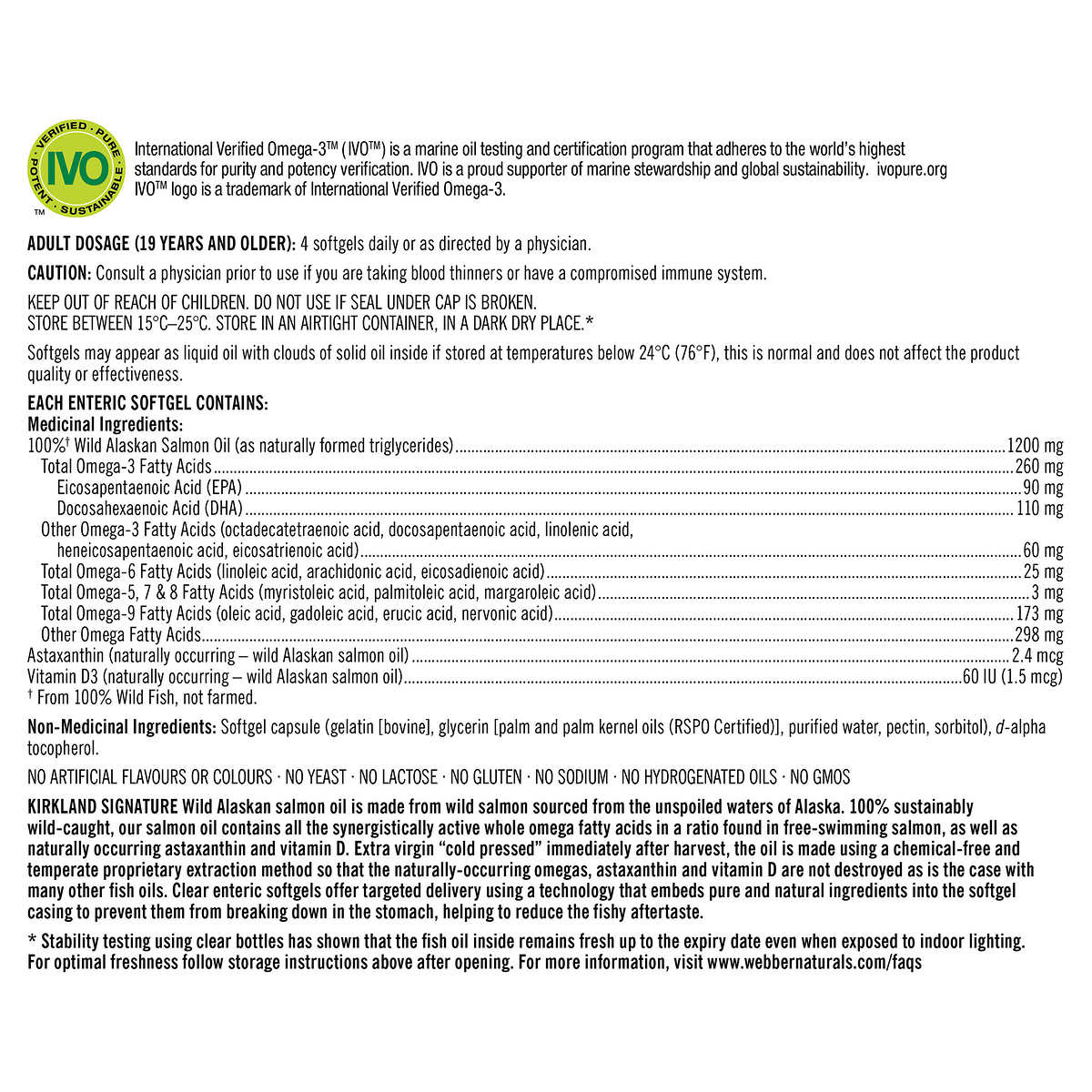 Kirkland Signature 100% Wild Alaskan Salmon Whole Fish Oil, 320 Softgels - canavitam