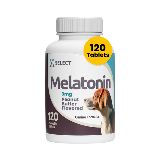 K9 Select 3mg Melatonin for Dogs - Adrenal Support and Sleep Support - 120 Peanut Butter Flavored Tablets - Dog Melatonin for Medium Size Dog Breeds - canavitam