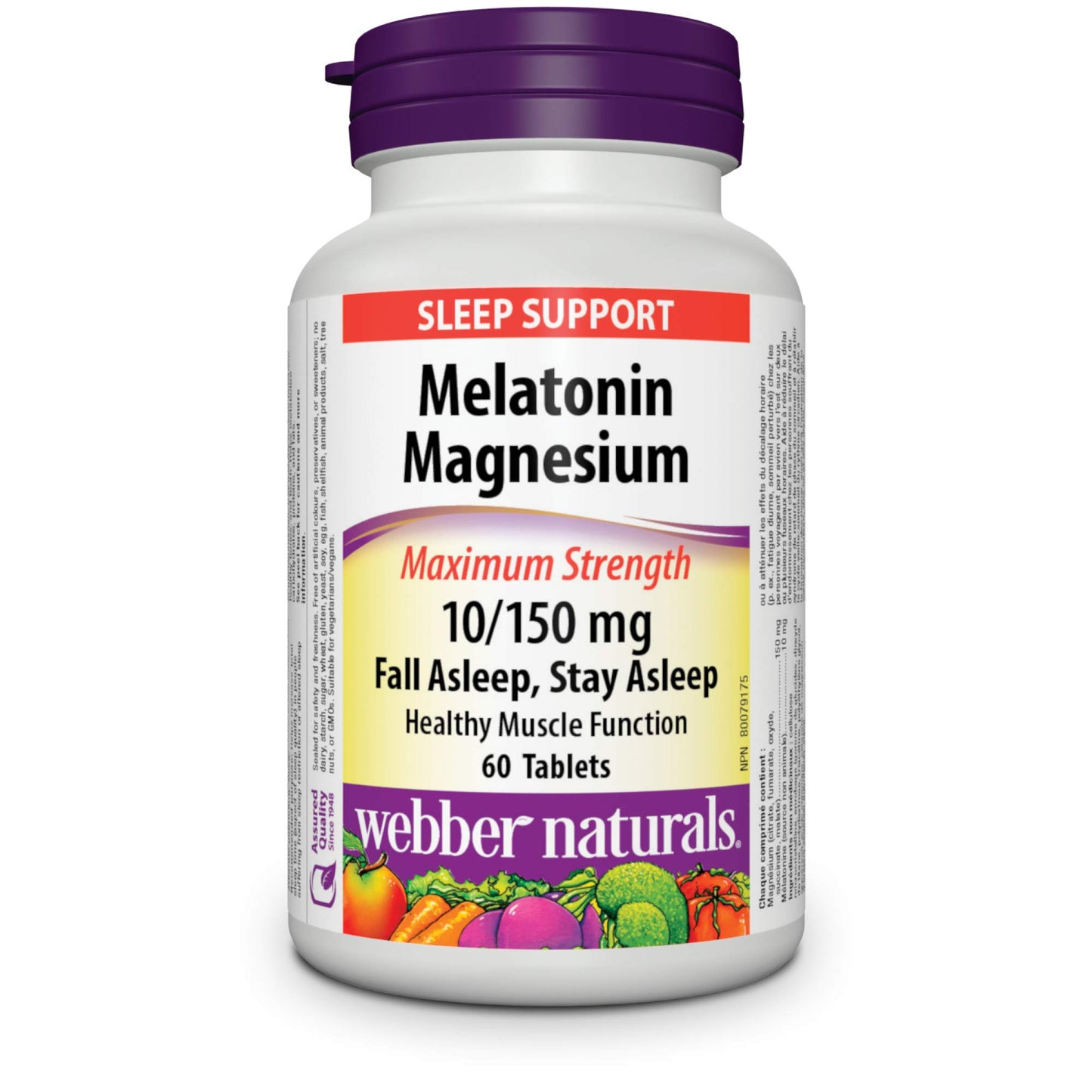 Webber Naturals Melatonin 10 mg with 150 mg of Magnesium, 60 Tablets