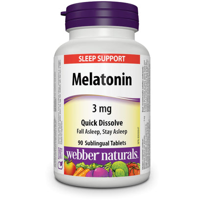 Webber Naturals Melatonin 3 mg, 90 - 180  Quick Dissolve Tablets, For Sleep Support, Vegetarian