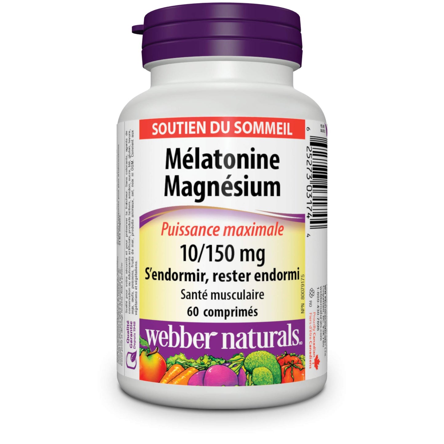 Webber Naturals Melatonin 10 mg with 150 mg of Magnesium, 60 Tablets