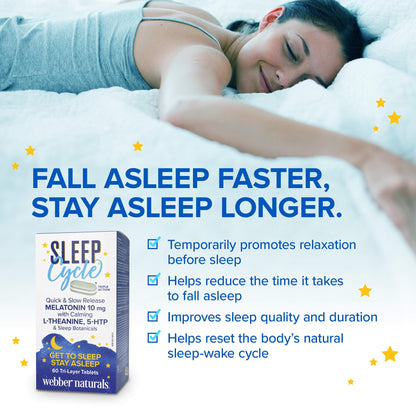 Webber Naturals Sleep Cycle Support Tablets – Natural Nighttime Relaxation Formula with Botanicals – Promotes Restful Sleep & Calm Mind – 60 Vegan Tri-Layer Tablets - canavitam