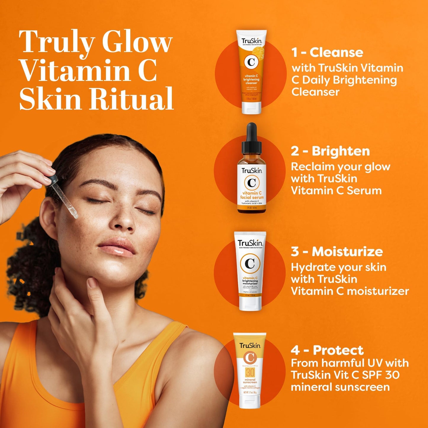 TruSkin Vitamin C Serum for Face – Anti-Aging Brightening Serum with Hyaluronic Acid & Vitamin E – Fade Dark Spots, Even Skin Tone, Reduce Fine Lines & Wrinkles – 2 Fl Oz