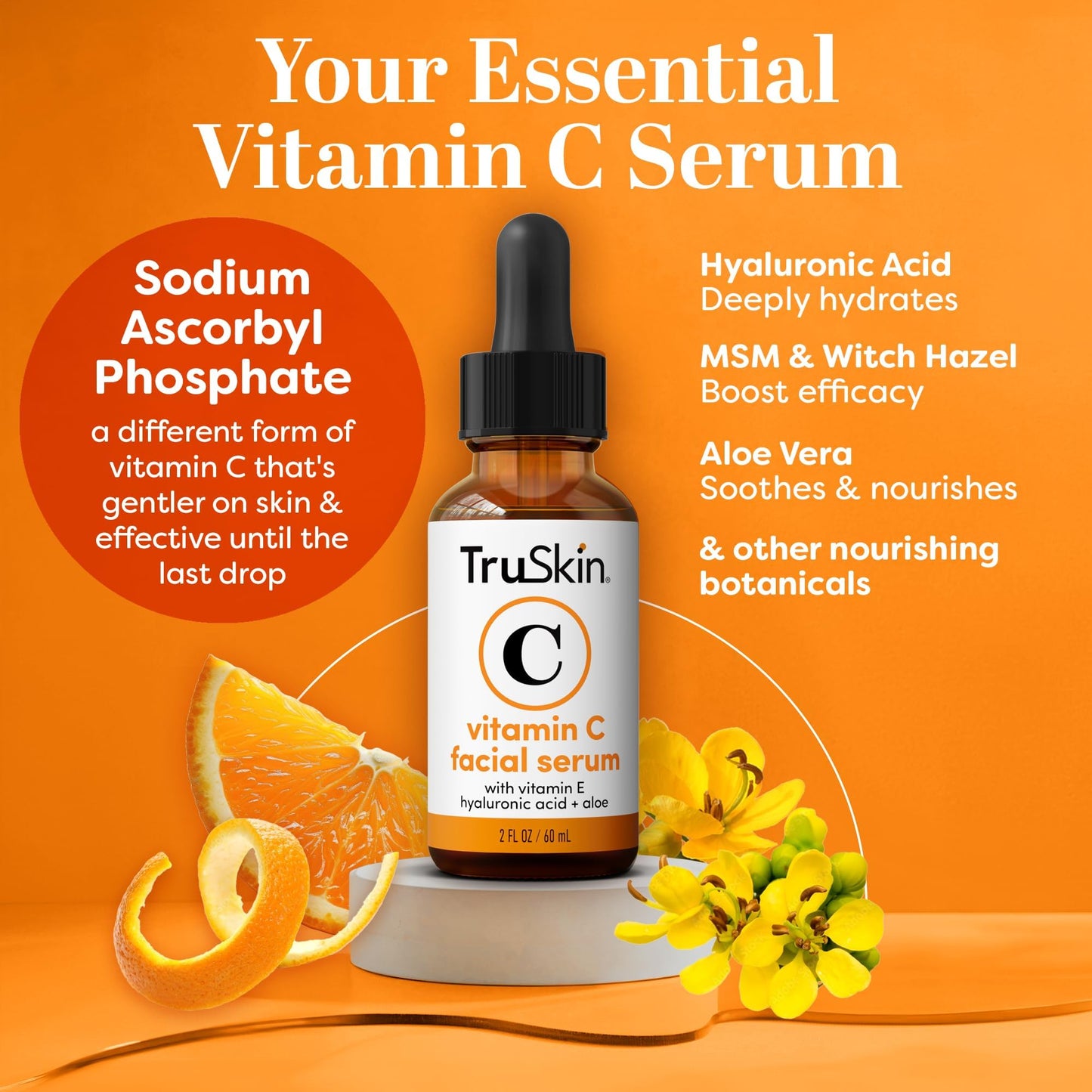 TruSkin Vitamin C Serum for Face – Anti-Aging Brightening Serum with Hyaluronic Acid & Vitamin E – Fade Dark Spots, Even Skin Tone, Reduce Fine Lines & Wrinkles – 2 Fl Oz
