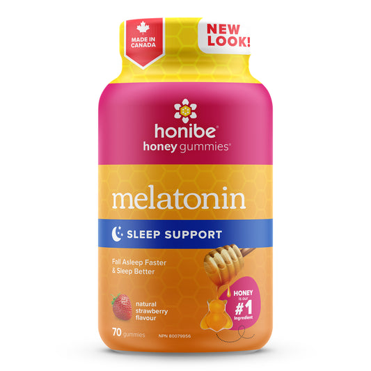 Honibe Melatonin Sleep Support Gummies 2.5 mg | Honey-Based Gummies Made in Canada 70 gummies