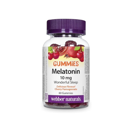 Webber Naturals Melatonin 10 mg , 60 Gummies, Cherry Pomegranate Flavour , For Sleep Support, Vegan