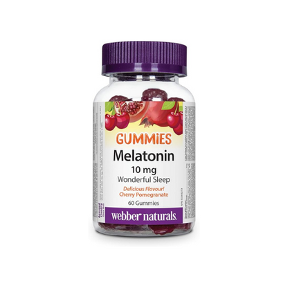 Webber Naturals Melatonin 10 mg , 60 Gummies, Cherry Pomegranate Flavour , For Sleep Support, Vegan