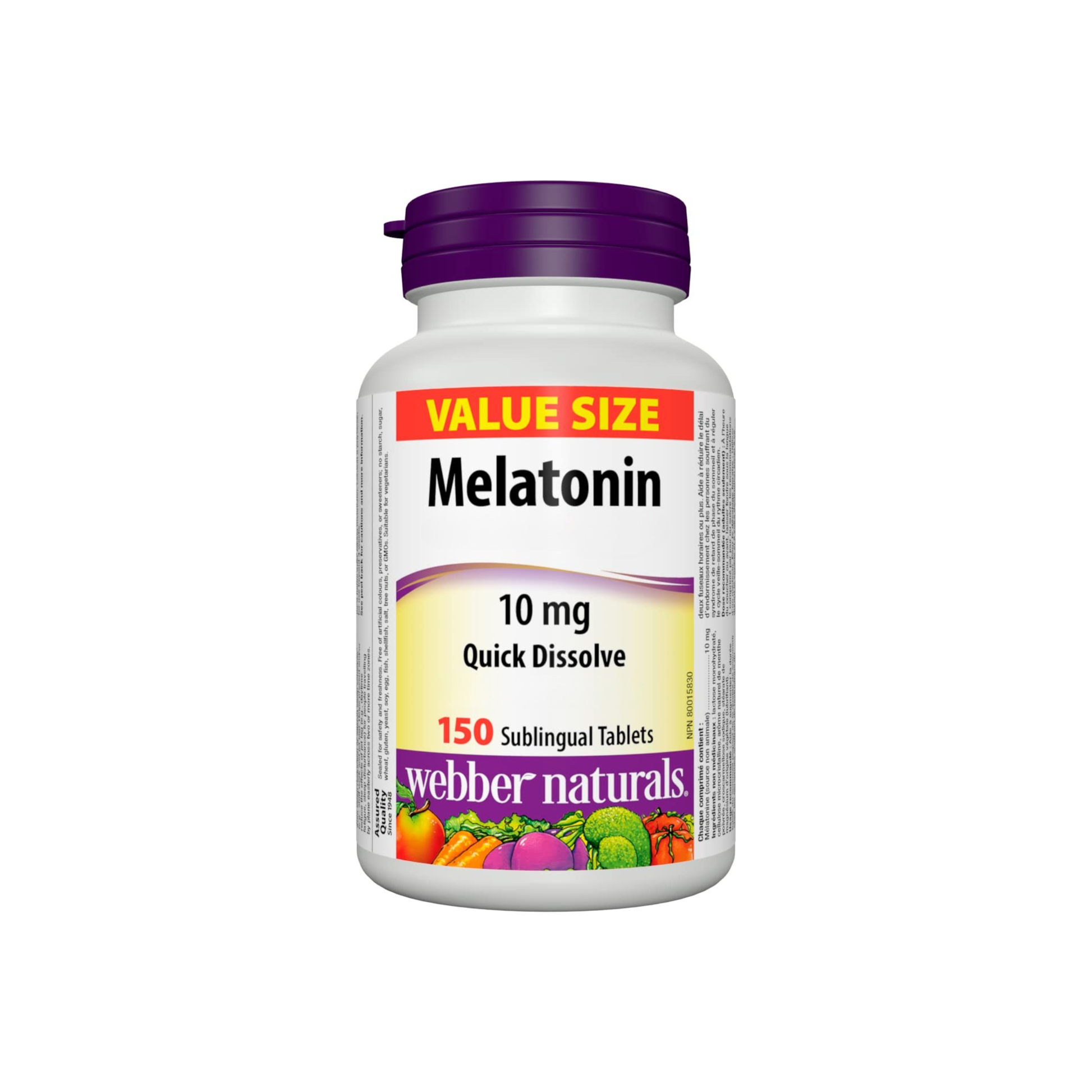 Webber Naturals Melatonin 10 mg | Quick Dissolve Tablets | 150 Vegetarian Tablets webber naturals