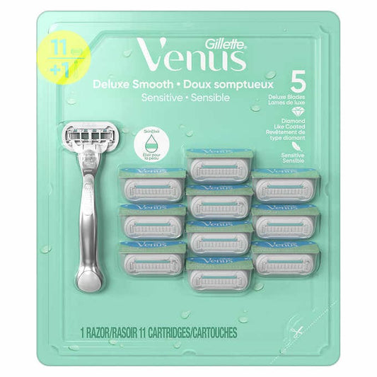 Gillette Venus Deluxe Smooth Sensitive Women's Razor - 1 Handle + 11 Refills - canavitam
