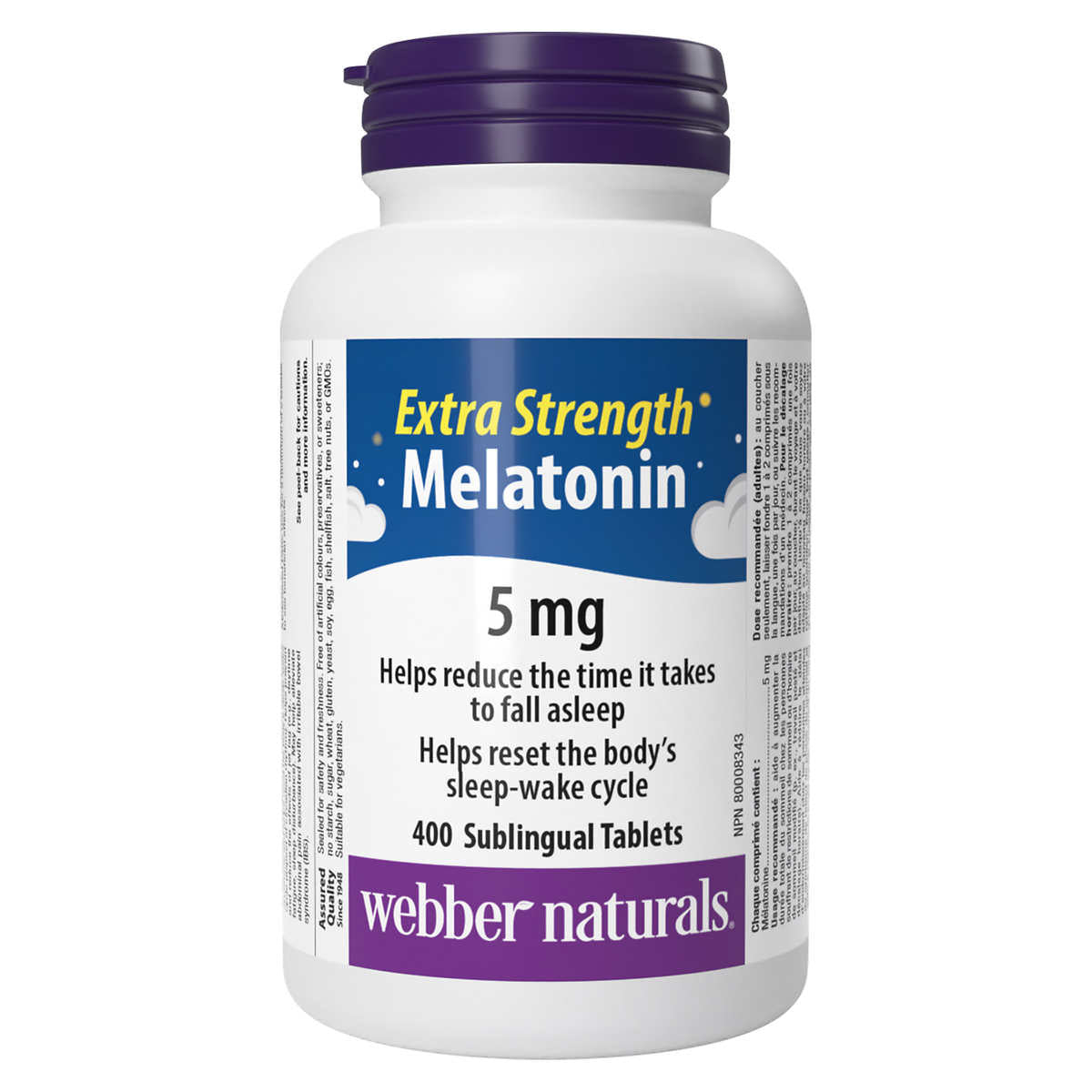 webber naturals Melatonin 5 mg Extra Strength Easy Dissolve, 400 Sublingual Tablets - canavitam