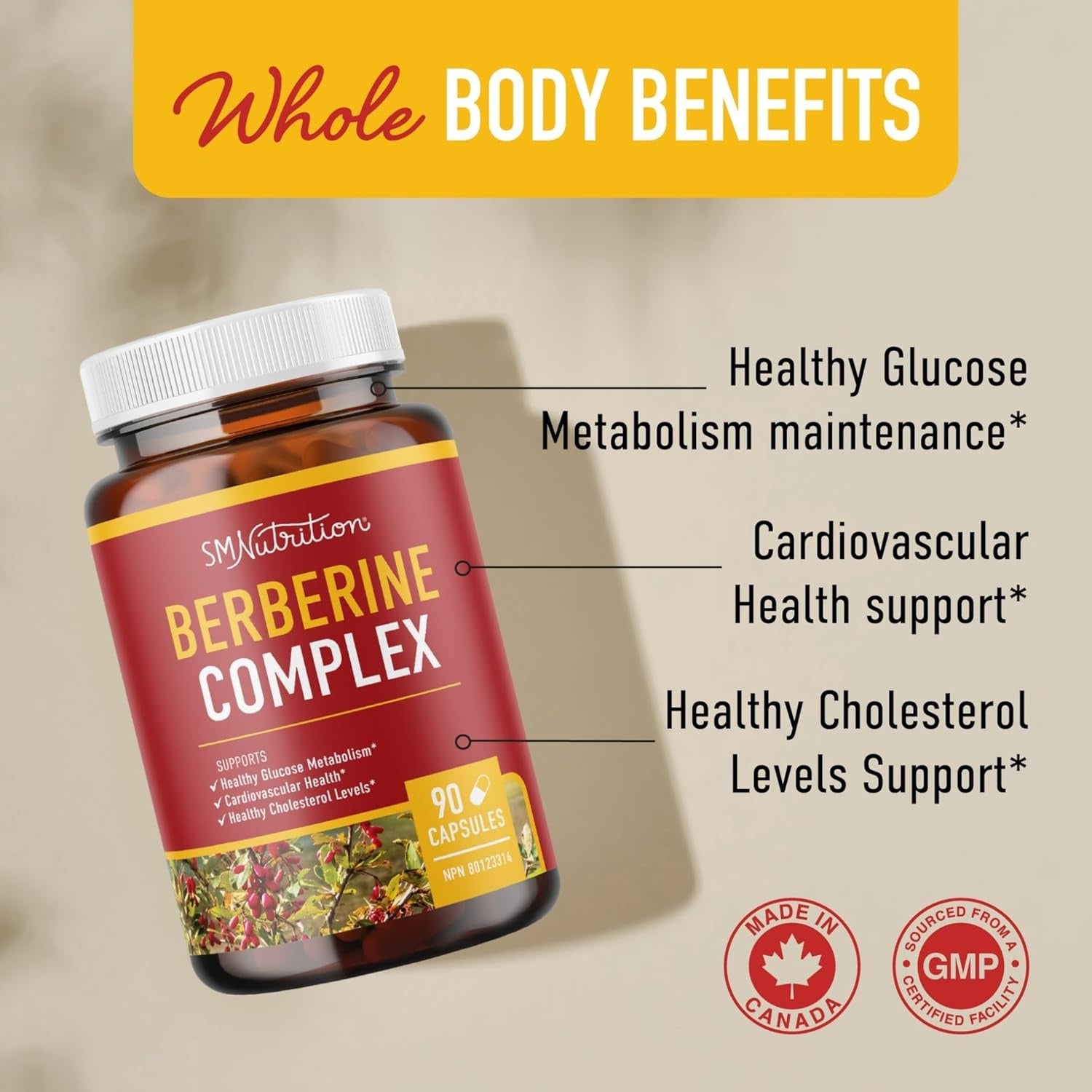 Berberine HCL Supplement – 1000mg Daily Dose – 90 Capsules (45-Day Supply) - canavitam