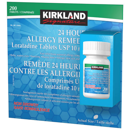 Kirkland Signature 10mg Loratadine 24 Hour Allergy Remedy , 200Tablets - canavitam