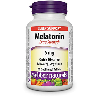 Webber Naturals Melatonin 5 mg Extra Strength, 60 Quick Dissolve Tablets, For Sleep Support, Vegetarian - canavitam