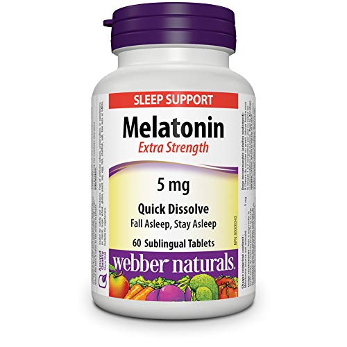 Webber Naturals Melatonin 5 mg Extra Strength, 60 Quick Dissolve Tablets, For Sleep Support, Vegetarian - canavitam
