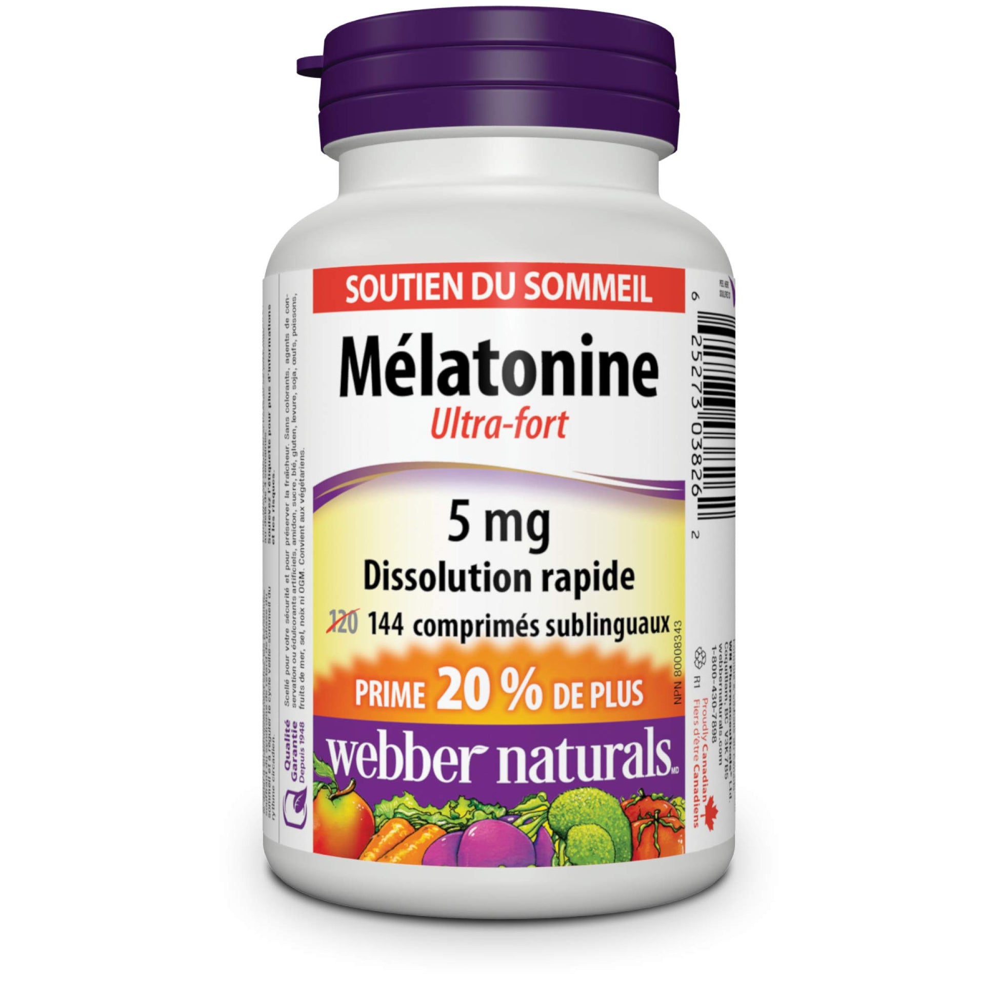 Webber Naturals Melatonin 5 mg Extra Strength, 60 Quick Dissolve Tablets, For Sleep Support, Vegetarian - canavitam