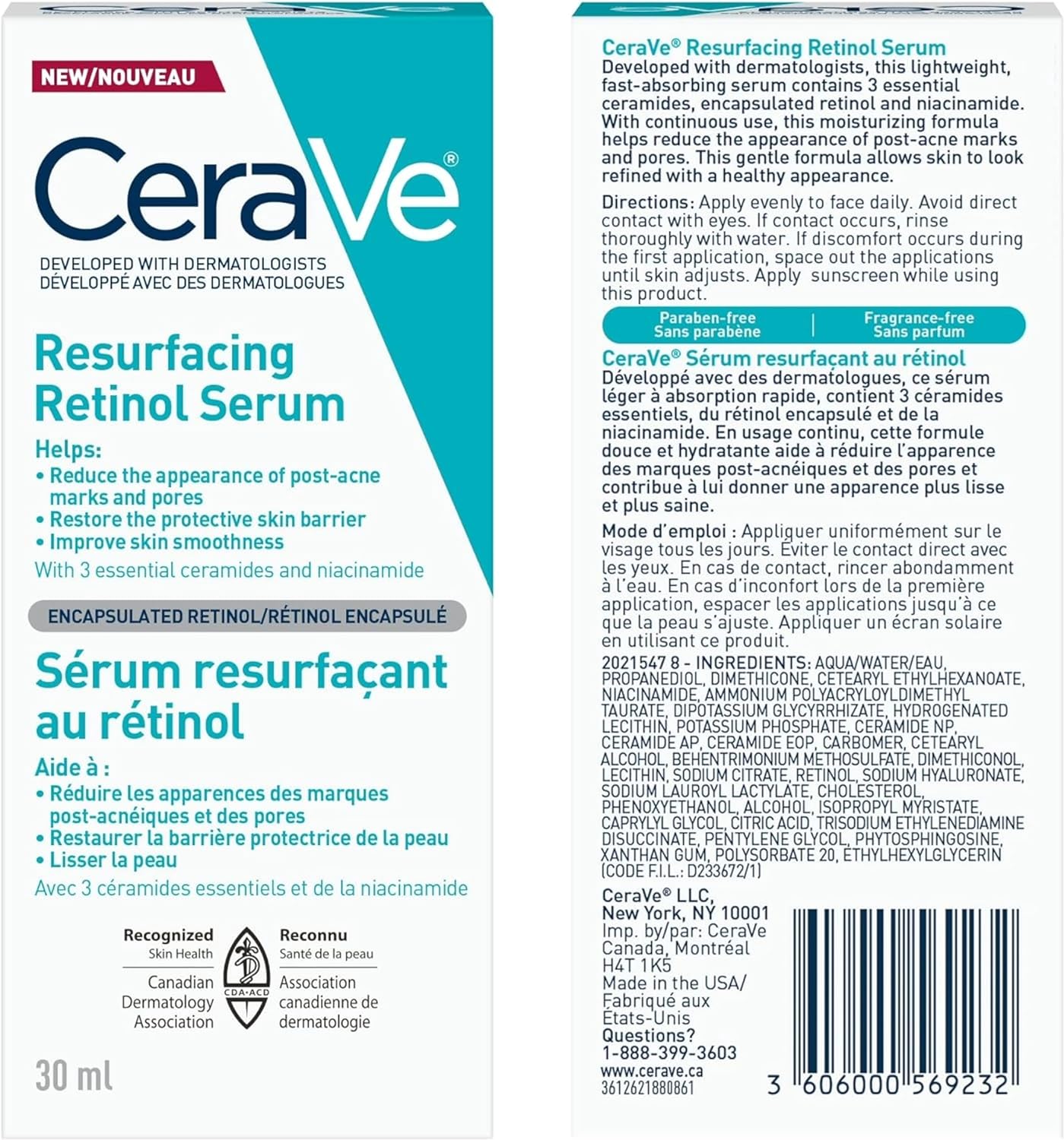 CeraVe Resurfacing RETINOL Serum For Face sensitive skin, 30ML - canavitam
