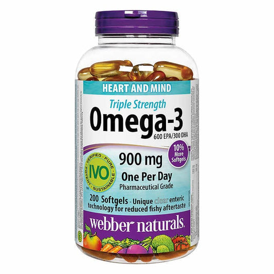 webber naturals Triple-strength Omega-3 Softgels, 200-count 900 mg - canavitam