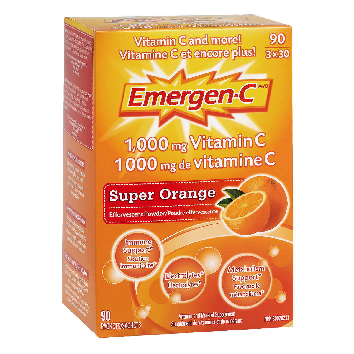 Emergen-C Super Orange, 1000mg Vitamin C - 90 packets - canavitam
